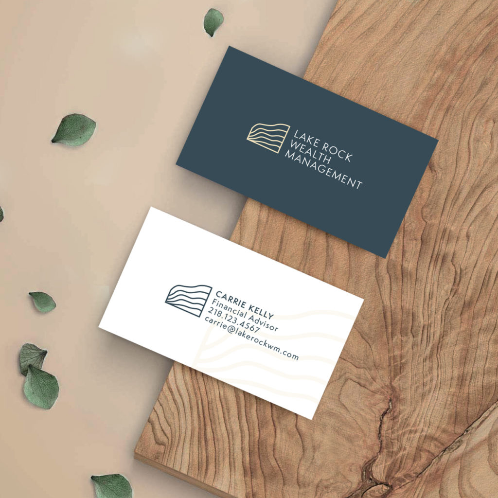 Lake Rock Wealth Management brand concept translated to business cards, designed by Šek Design Studio