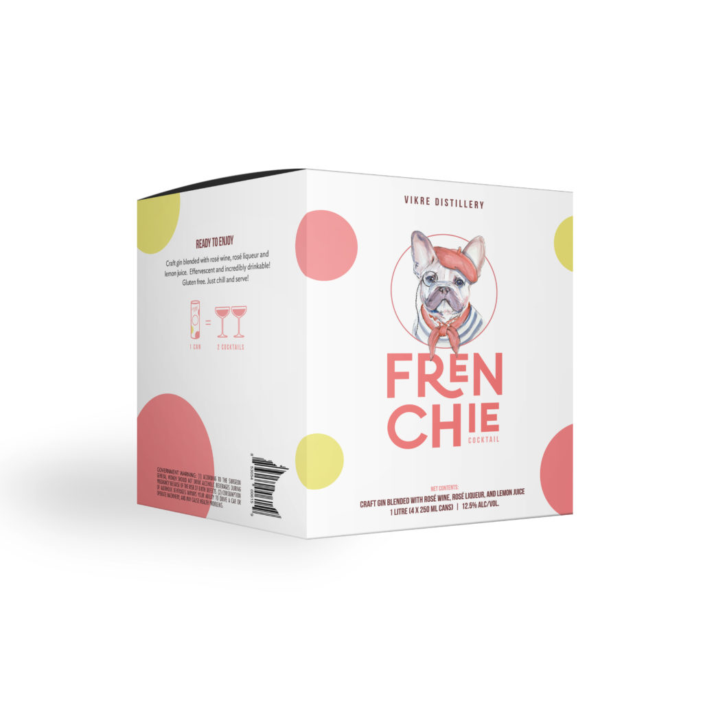Frenchie Cocktail front packaging cube design, created by Šek Design Studio