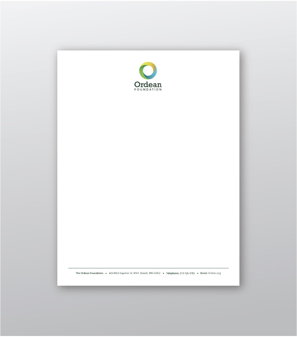 Ordean Foundation visual identity design - letterhead created by Šek Design Studio