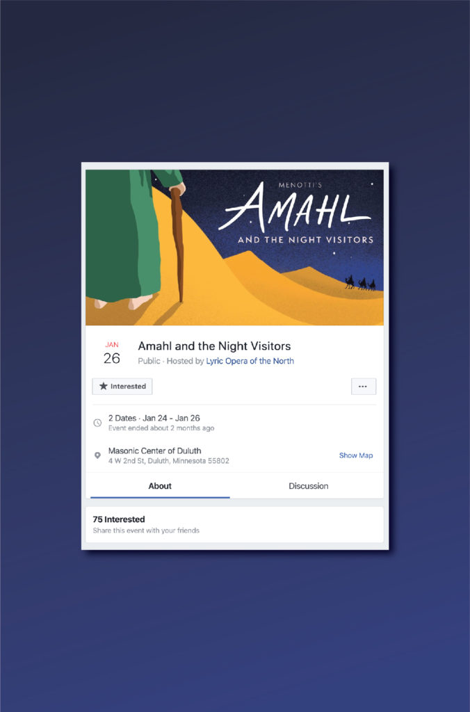 Lyric Opera of the North's Amahl and the Night Visitors performance social media imagery created by Šek Design Studio