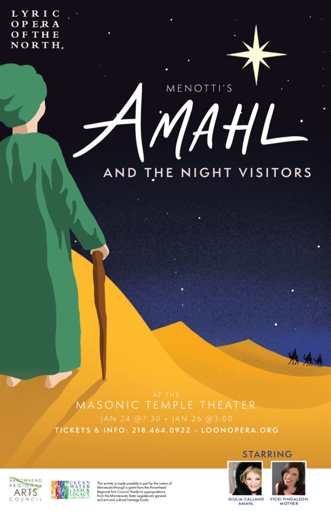 Lyric Opera of the North's Amahl and the Night Visitors performance poster design created by Šek Design Studio