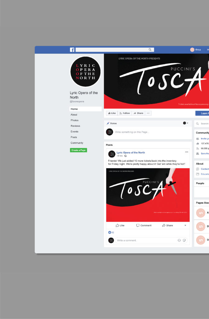 Lyric Opera of the North's Tosca performance social media imagery created by Šek Design Studio