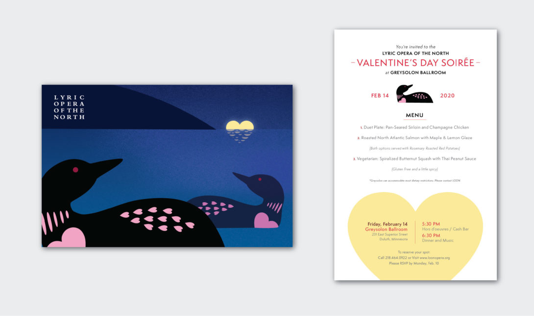 Lyric Opera of the North's Valentine's Days Soirée, invitations created by Šek Design Studio