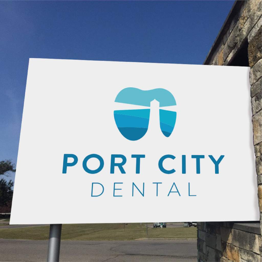 Port City Dental brand design, exterior signage created by Šek Design Studio