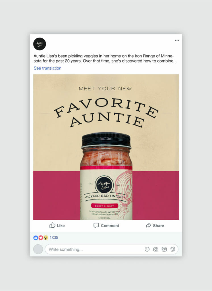 Auntie Lisa's pickled red onion social media post, created by Šek Design Studio