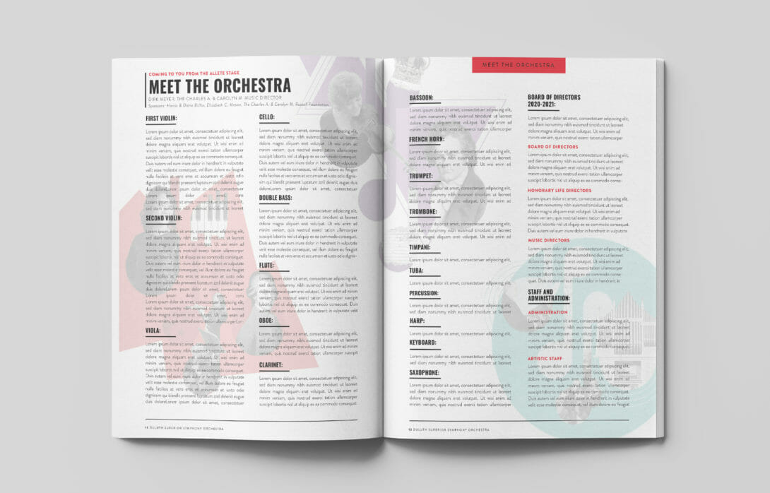 Duluth Superior Symphony Orchestra, program book design and layout, created by Šek Design Studio