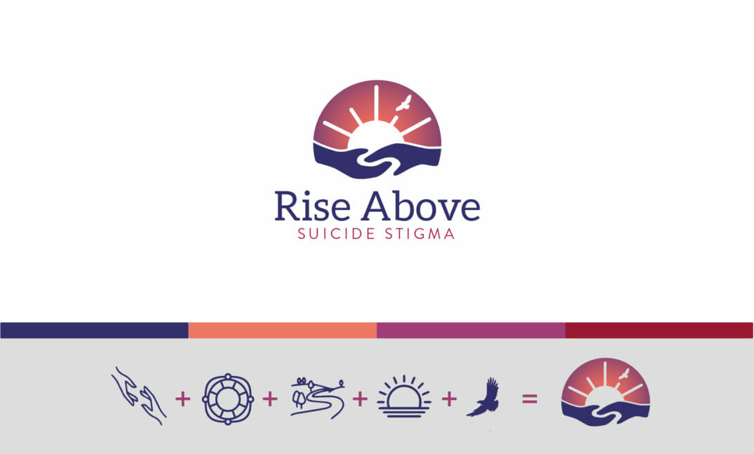 Rise Above Suicide Prevention logo design meaning, created by Šek Design Studio