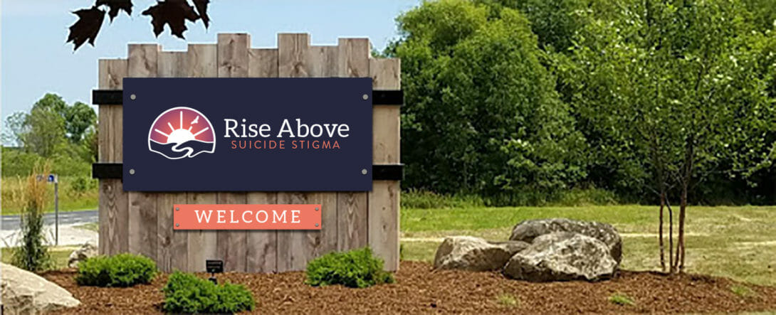 Rise Above Suicide Prevention branded exterior sign mock-up, created by Šek Design Studio