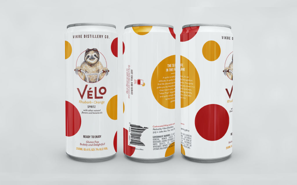 Vikre's new canned cocktail Vélo, packaging designed by Šek Design Studio