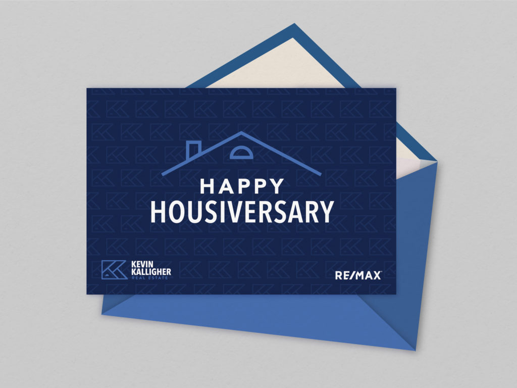 Kevin Kalligher branded house anniversary card, created by Šek Design Studio