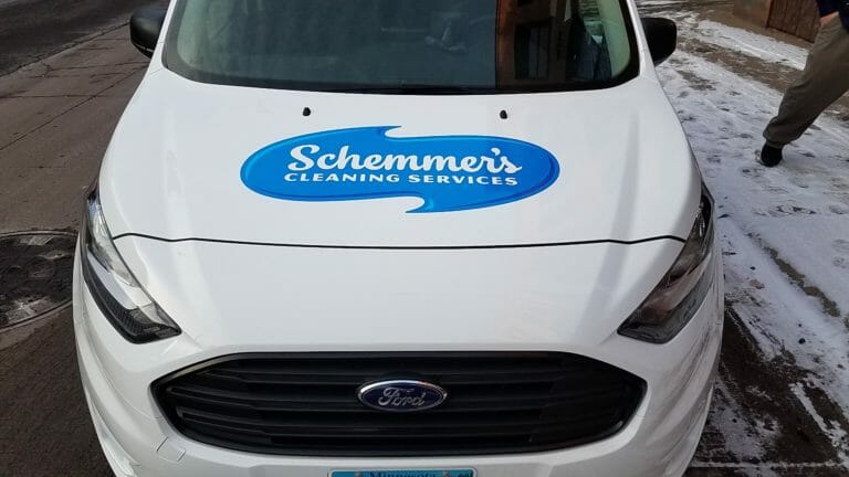 Hood of Schemmer's Cleaning Service van wrap design, created by Šek Design Studio