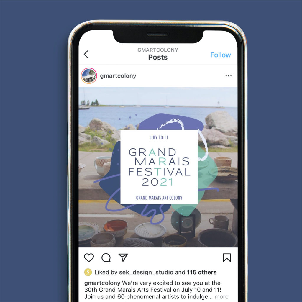 Grand Marais Art Colony 2021 Art Festival social media promotion, created by Šek Design Studio