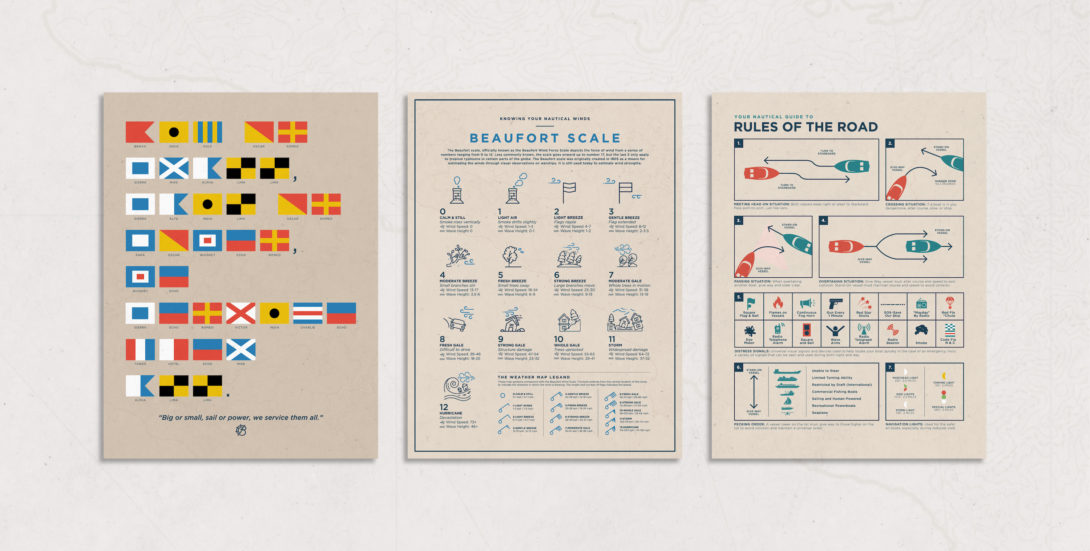 Barker's Island Marina nautical-themed posters, created by Šek Design Studio