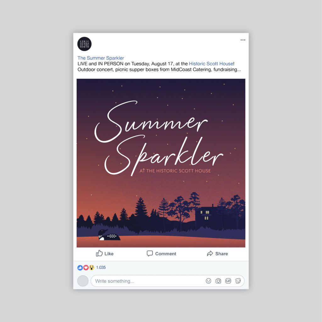 Lyric Opera of the North 2021 Summer Sparkler social media post, created by Šek Design Studio