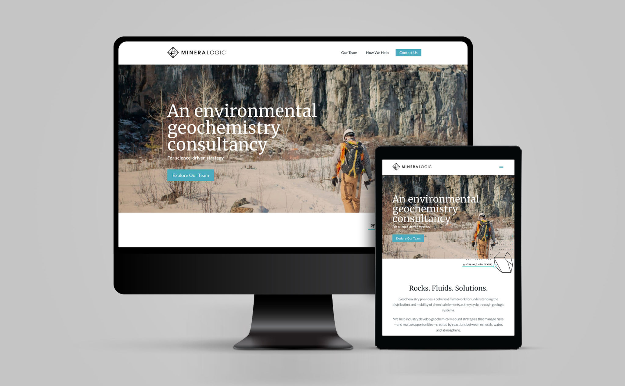MineraLogic website redesign shown on a desktop and tablet, site design and development by Šek Design Studio