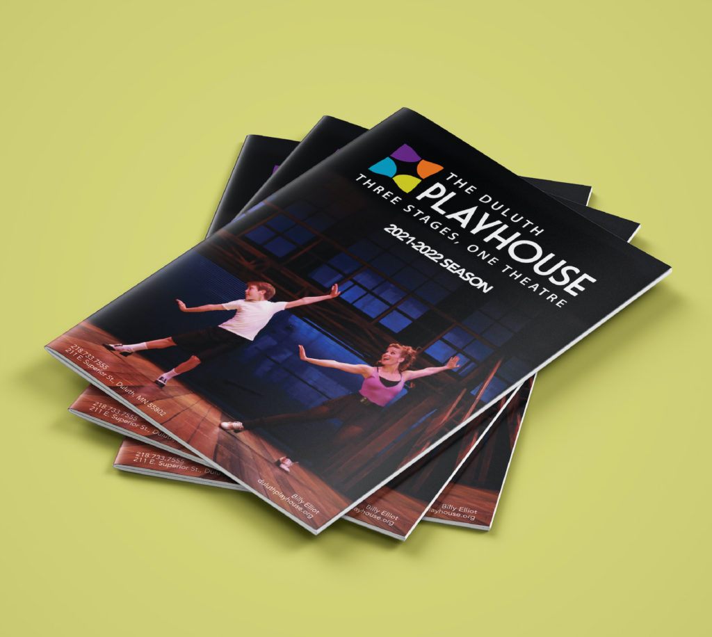 Duluth Playhouse 2021 program book with custom show artwork, created by Šek Design Studio