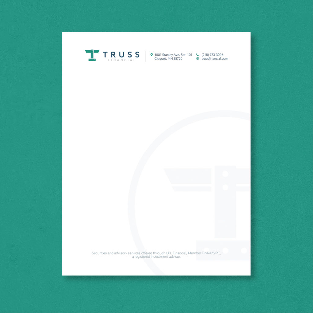 Truss Financial letterhead, created by Šek Design Studio