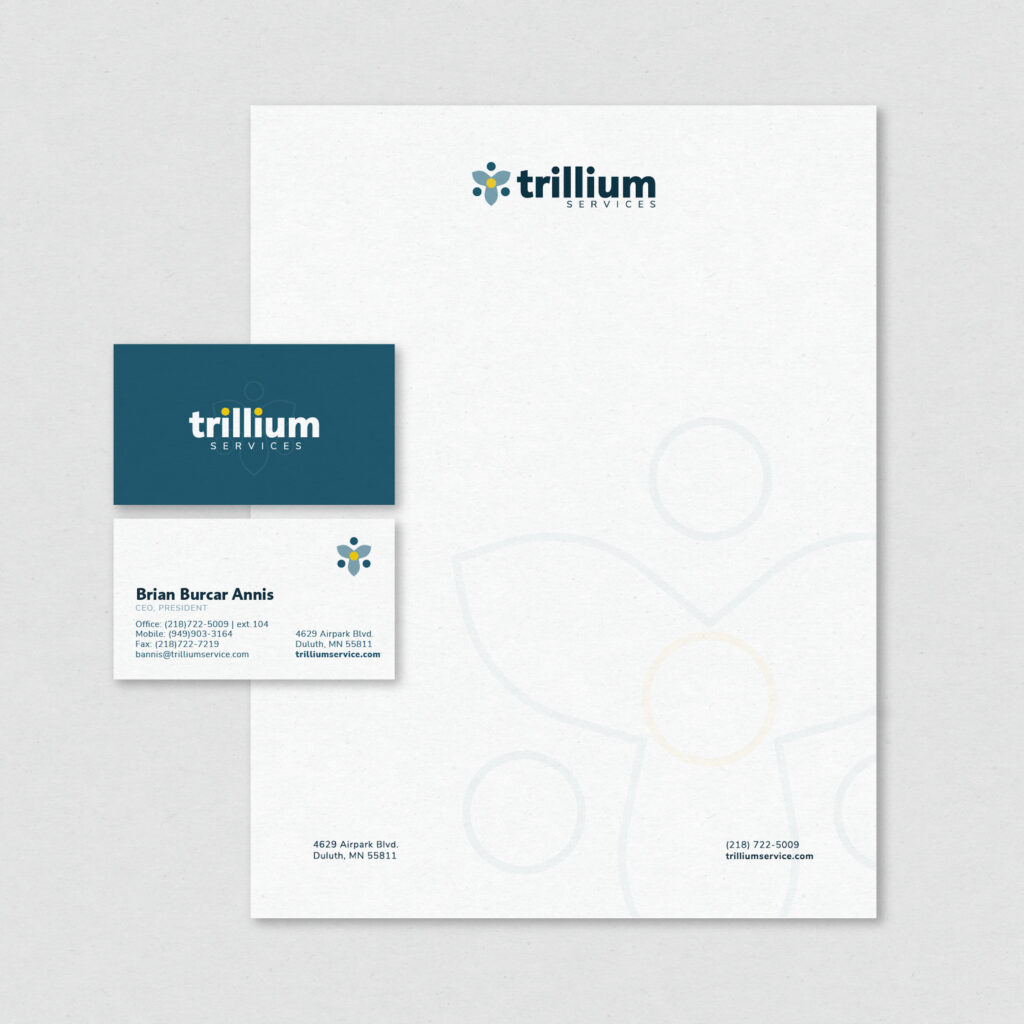 Trillium Services letterhead and business card design, by Šek Design Studio