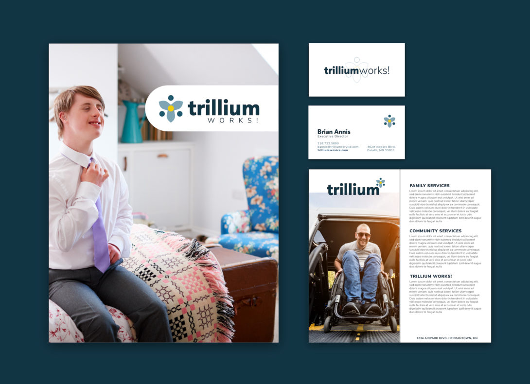Marketing materials for Trillium's rebranding, created by Šek Design Studio