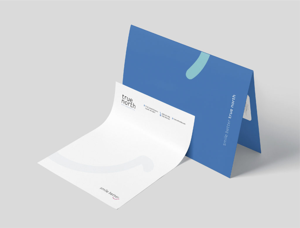 True North Orthodontics branded folder and letterhead, designed by Šek Design Studio