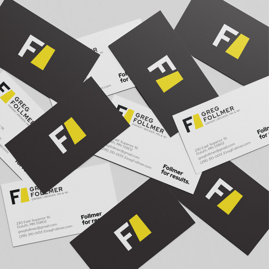 Follmer Commercial Real Estate business cards with logo refresh, created by Šek Design Studio