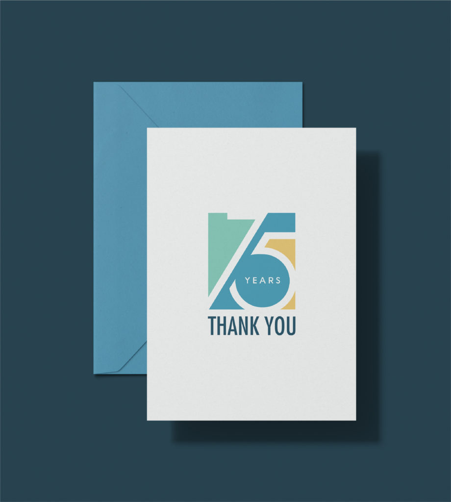 Grand Marais Art Colony 75th anniversary graphic on thank you cards, created by Šek Design Studio