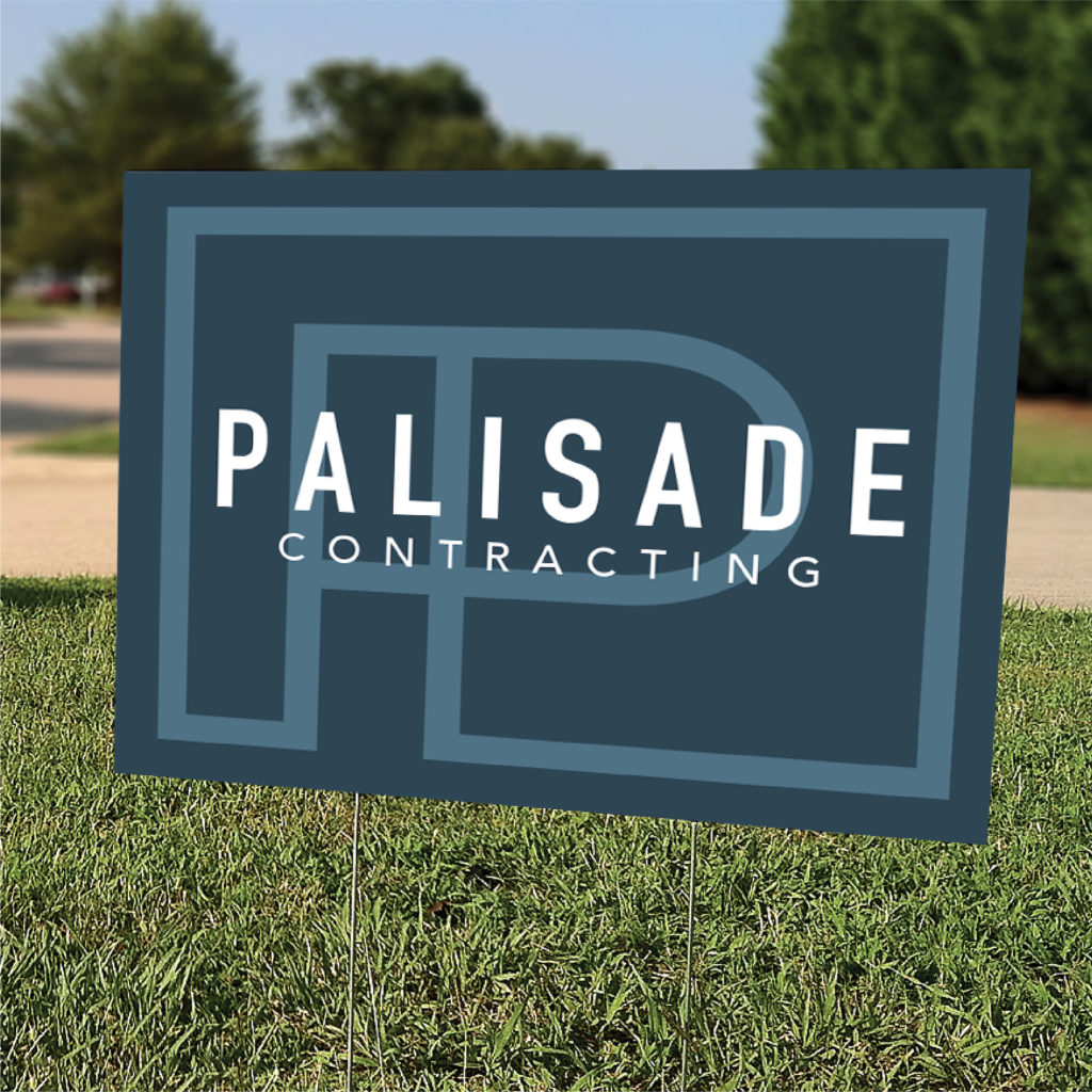 Palisade Contracting branded yard sign, created by Šek Design Studio