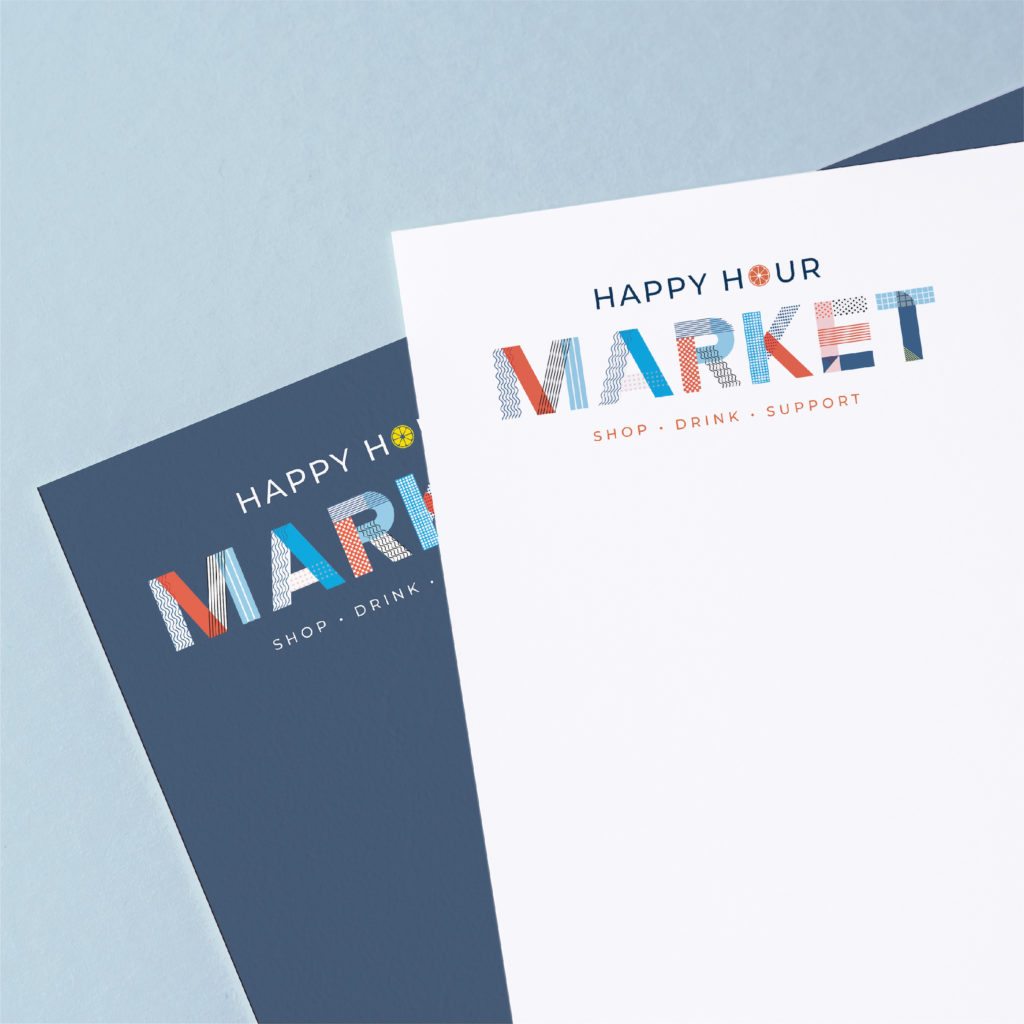 Downtown Duluth Greater Council's Happy Hour Market event branding usage, created by Šek Design Studio