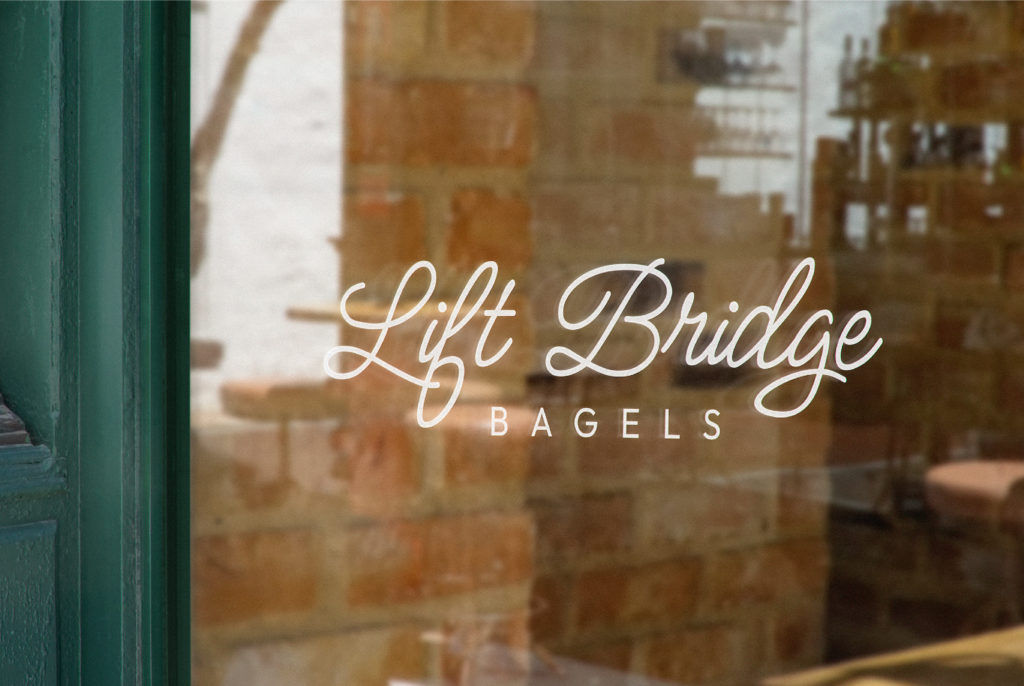 Lift Bridge Bagel branded window decal, created by Šek Design Studio