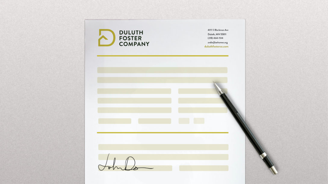Duluth Foster Company branded letterhead forms, created by Šek Design Studio