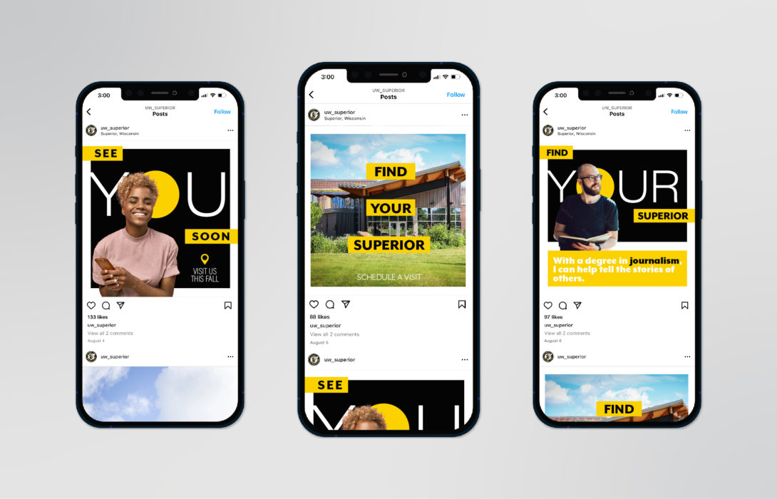 University of Wisconsin-Superior 'Find Your Superior' social media images, created by Šek Design Studio