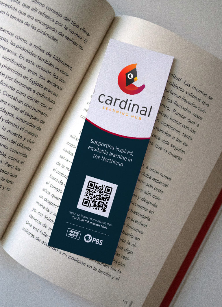 WDSE•WRPT's Cardinal Learning Hub bookmark, created by Šek Design Studio