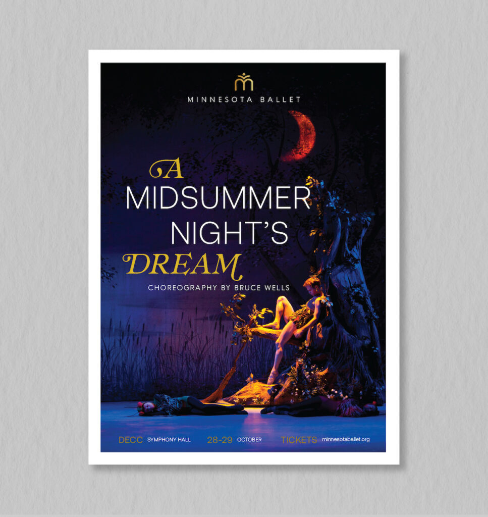 Marketing poster design for Minnesota Ballet's A Midsummer Night's Dream performance, created by Šek Design Studio