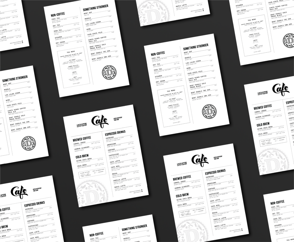 Duluth Coffee Co printed materials cafe menu design, created by Šek Design Studio