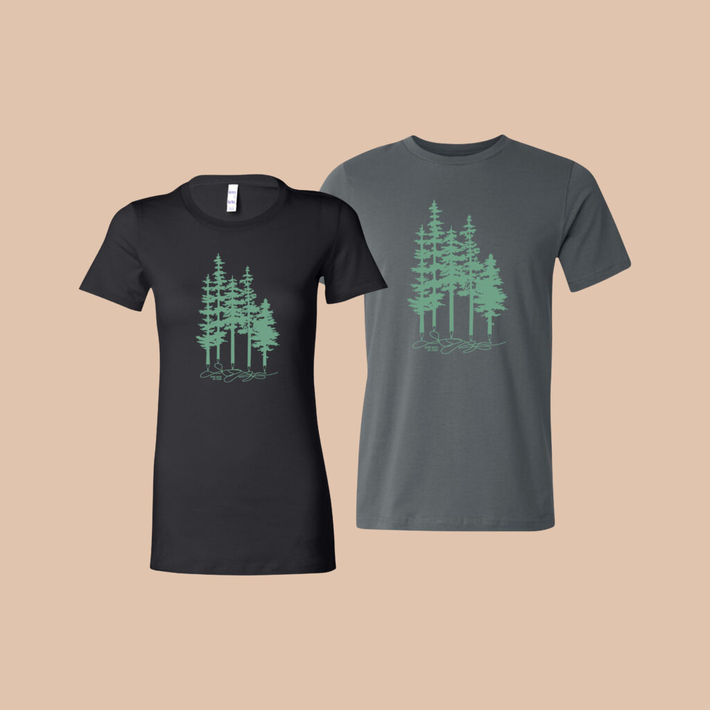 Grand Marais Art Colony, pine tree pencil shirt design, created by Šek Design Studio