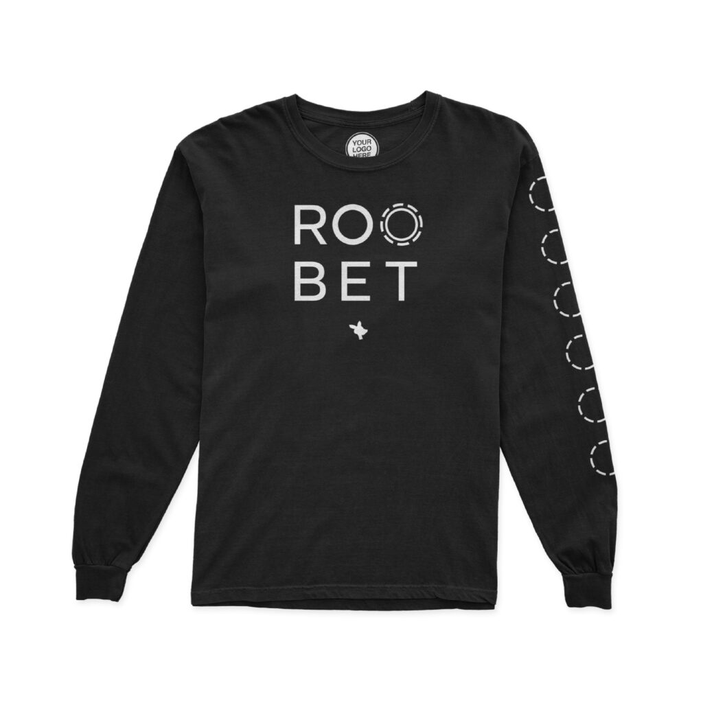 Roobet black long sleeve branded shirt, designed by Šek Design Studio