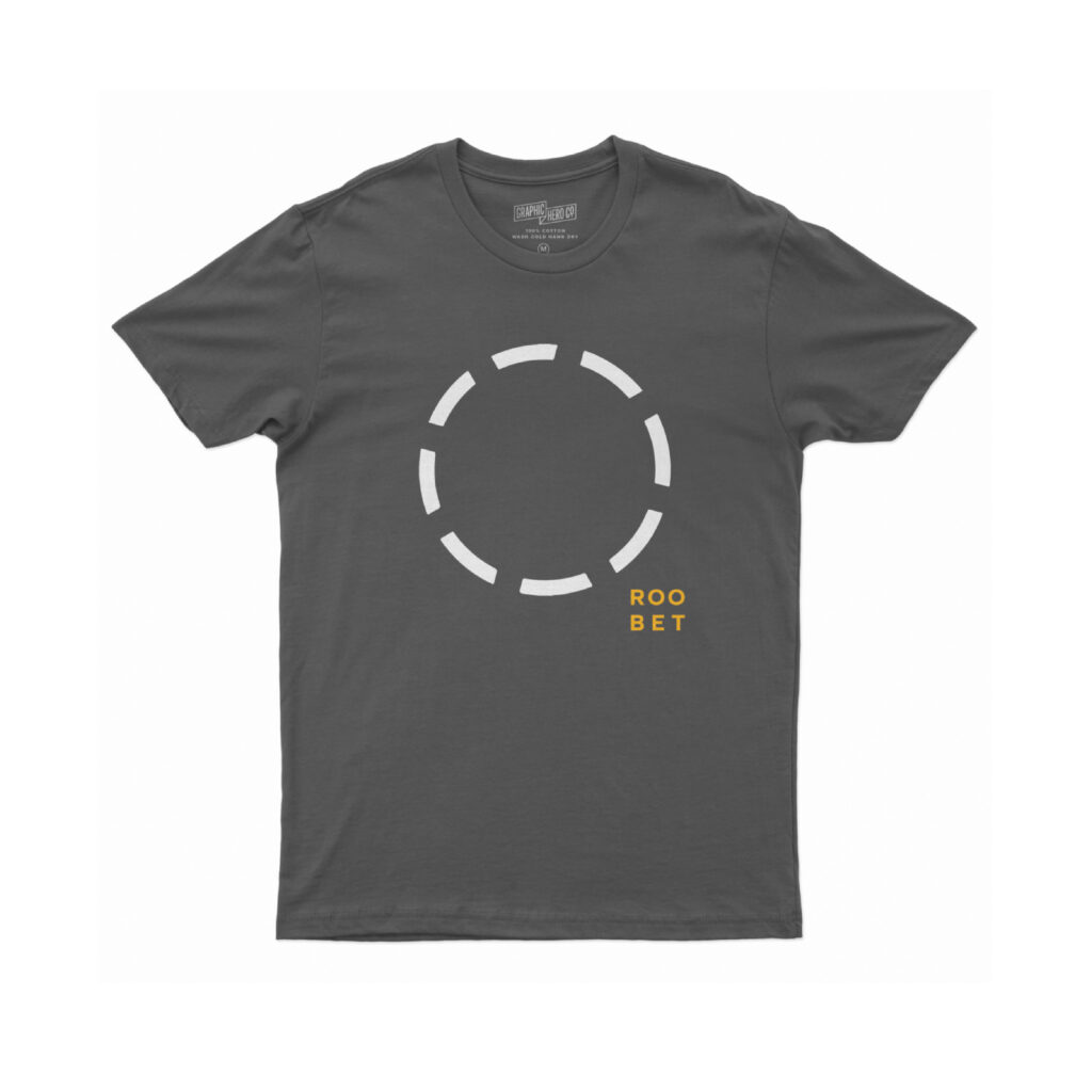 Roobet dark grey branded t-shirt, designed by Šek Design Studio